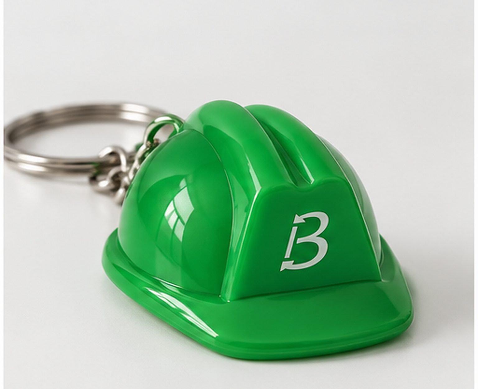 De keychain zoals hij geleverd is, met ketting en sleutelring